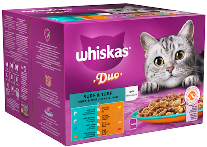 Whiskas 1+ Duo Surf and Turf hyytelössä 24x85g