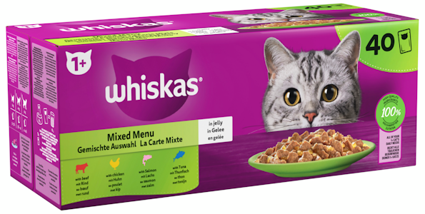 Whiskas 1+ Suosikit lajitelma hyytelössä 42x40x85g PUOLILAVA