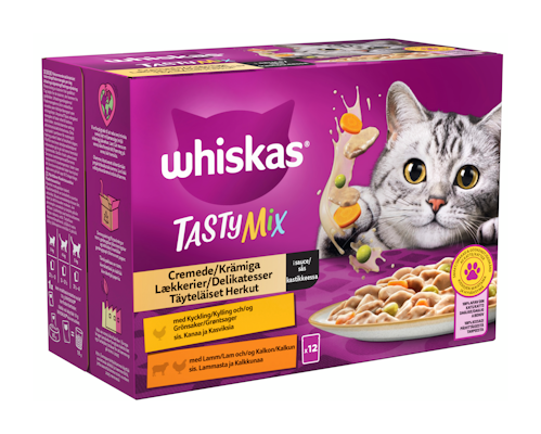 Whiskas 1+ Tasty Mix Täyteläiset herkut kastikkeessa 12x85g