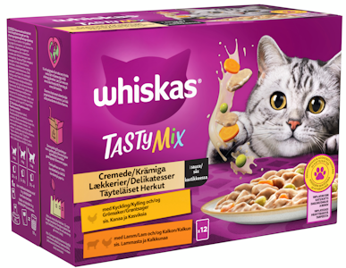 Whiskas 1+ Tasty Mix Täyteläiset herkut kastikkeessa 12x85g