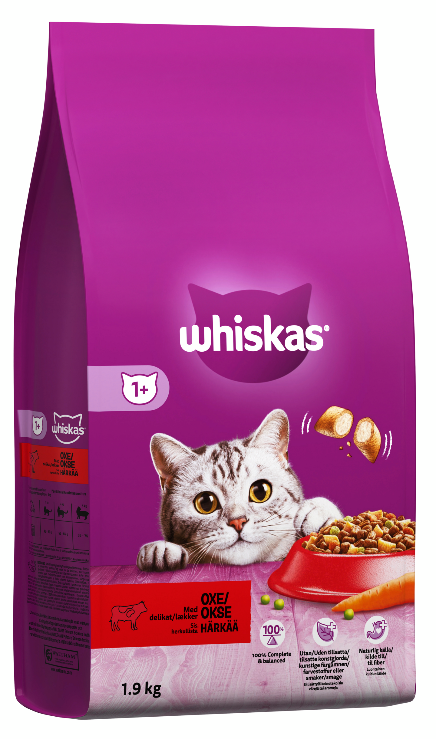 Whiskas 1+ kissan kuivaruoka 1,9kg härkä