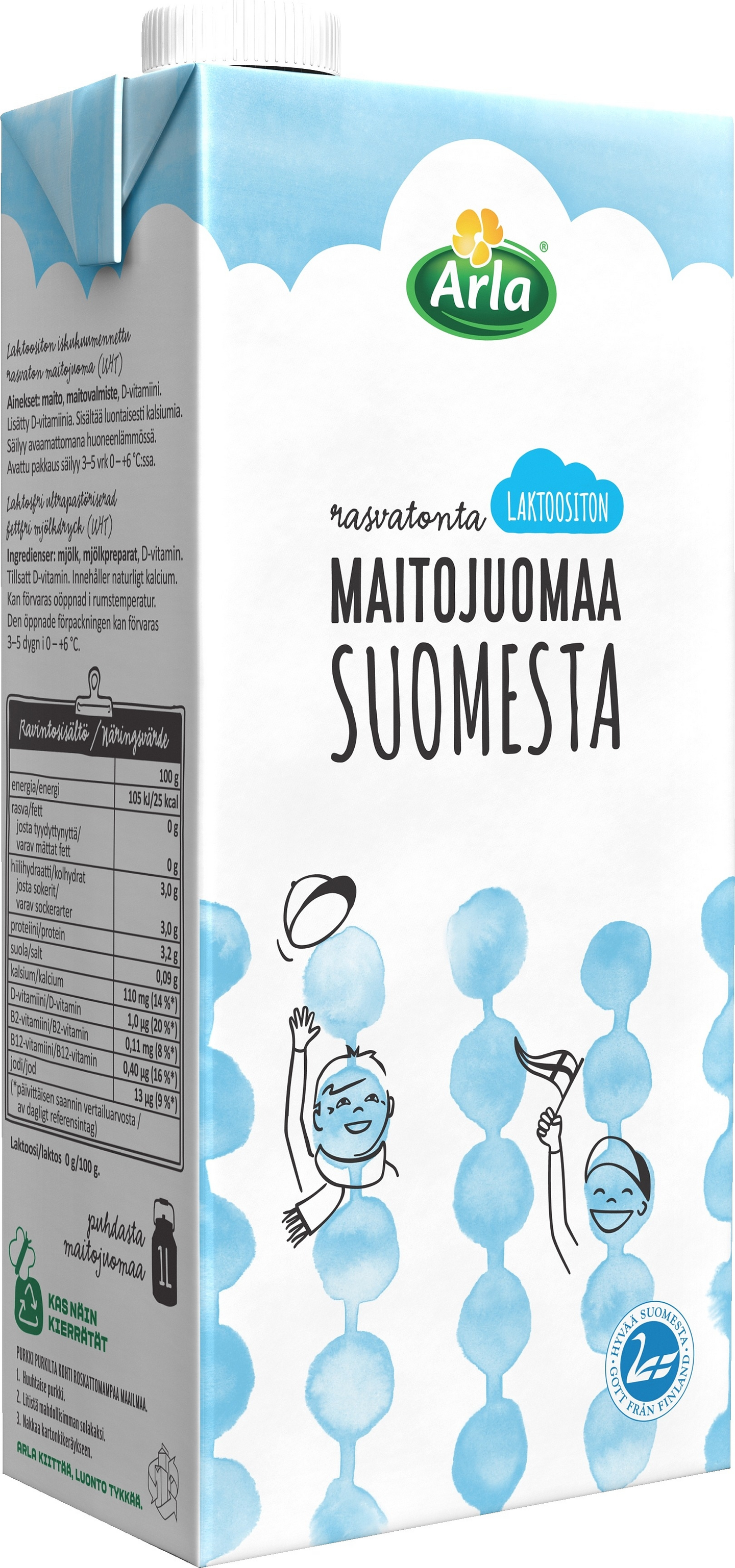Arla rasvaton maitojuoma 1l laktoositon UHT