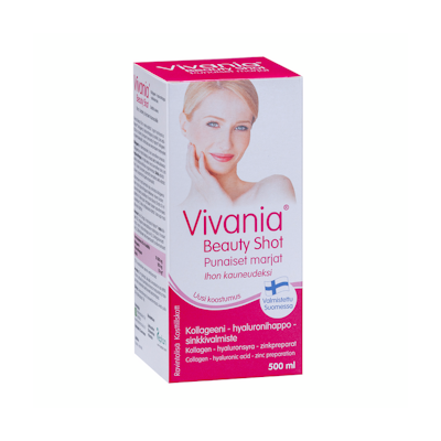 Vivania Beauty Shot punaiset marjat Kollageeni-hyaluronihappo-sinkki 500 ml