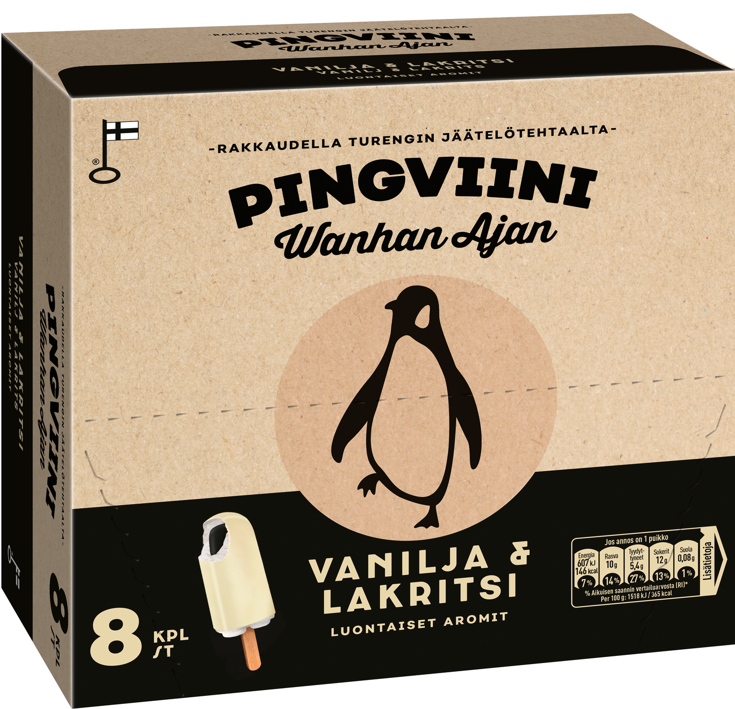 Pingviini Wanhan Ajan Vanilja & Lakritsi kermajäätelöpuikko monipakkaus 8x40g