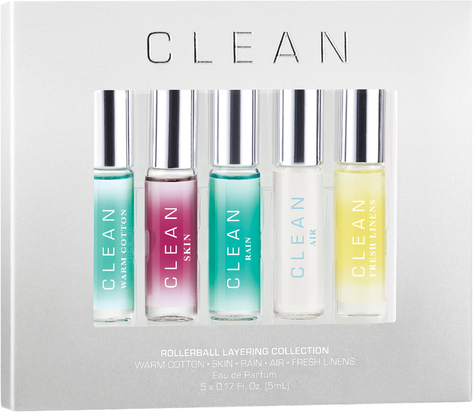 Clean Rollerball Set EdP 5x5ml - Warm Cotton, Skin, Rain, Air ja Fresh Linens