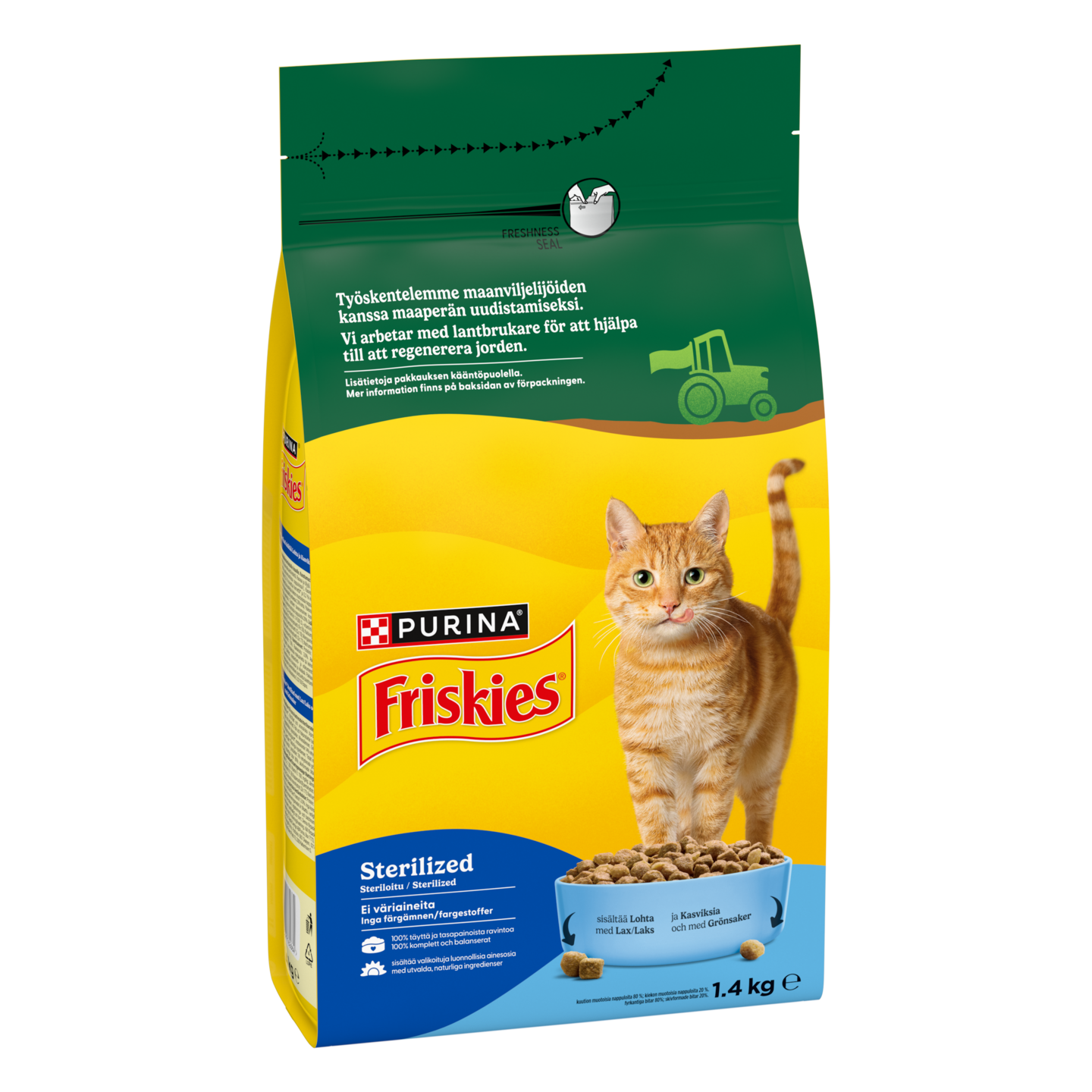 Purina Friskies Sterilized Adult kuiva kissanruoka sisältää lohta ja kasviksia 1,4kg