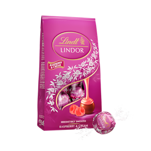 Lindt Lindor Raspberry & Cream maitosuklaakuulat täytteellä 137g