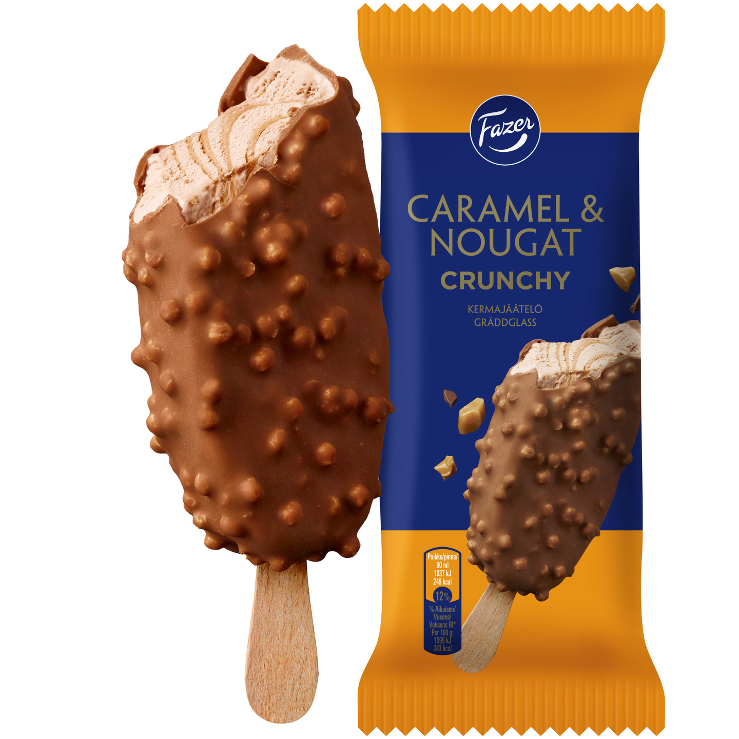 Fazer Caramel & Nougat Crunchy jäätelöpuikko 65g/90ml