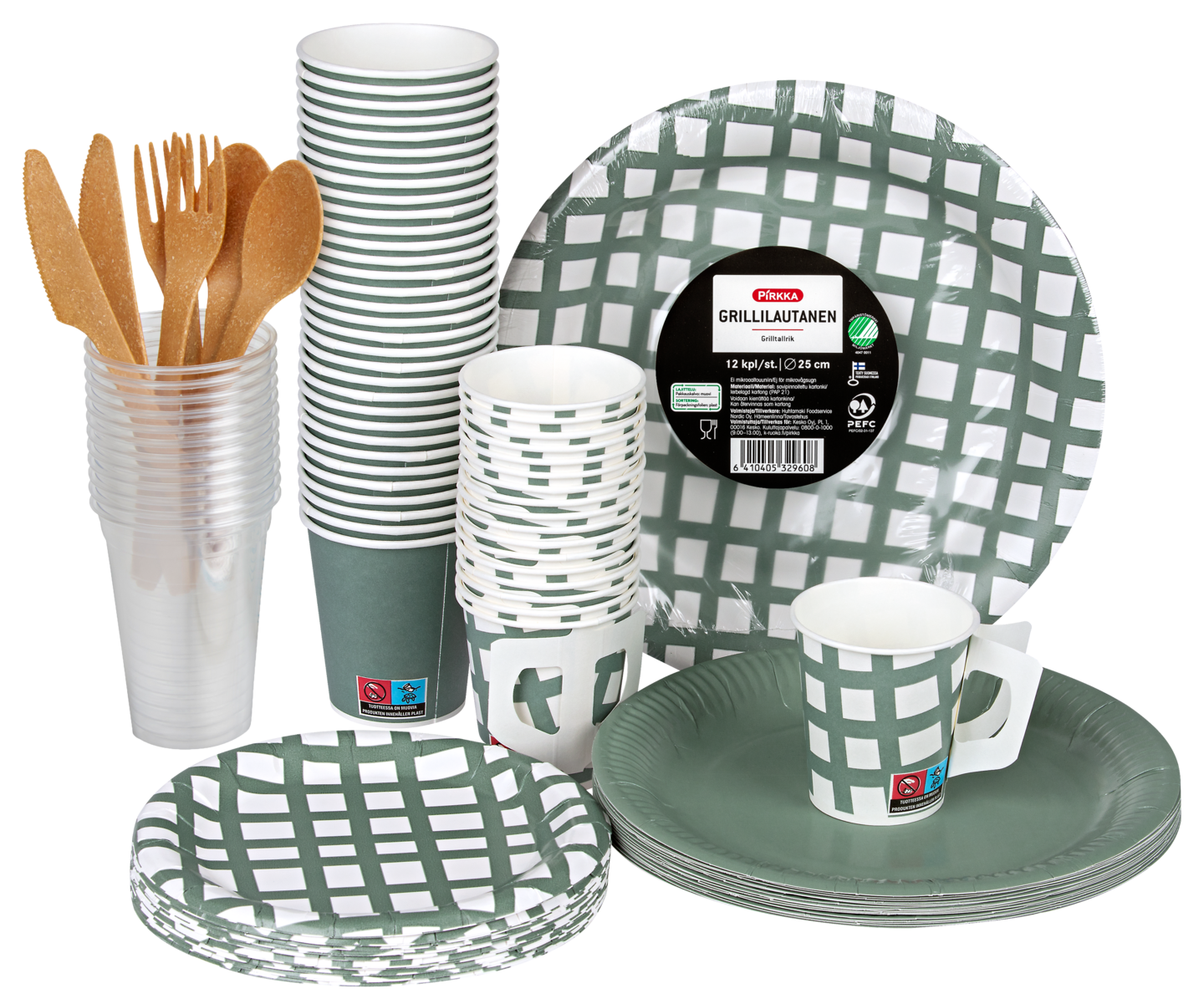 Pirkka lautanen 20kpl 18cm Ruutu vihreä