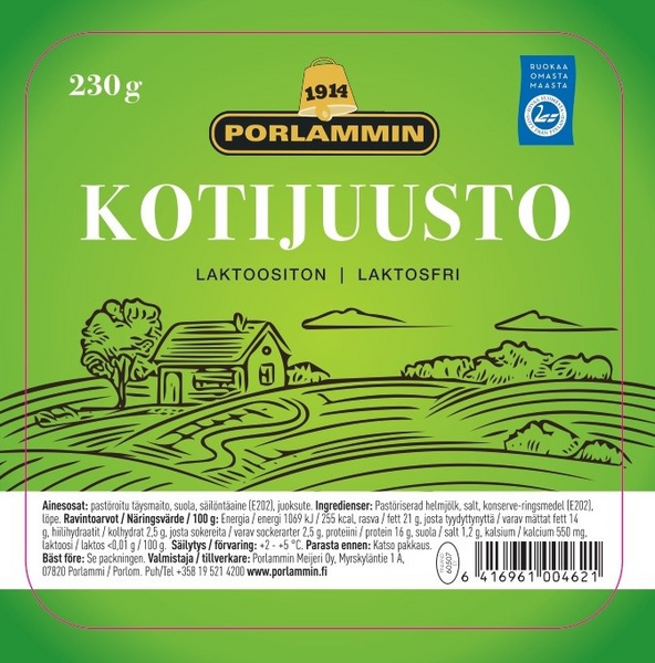 Porlammin laktoositon kotijuusto 230g