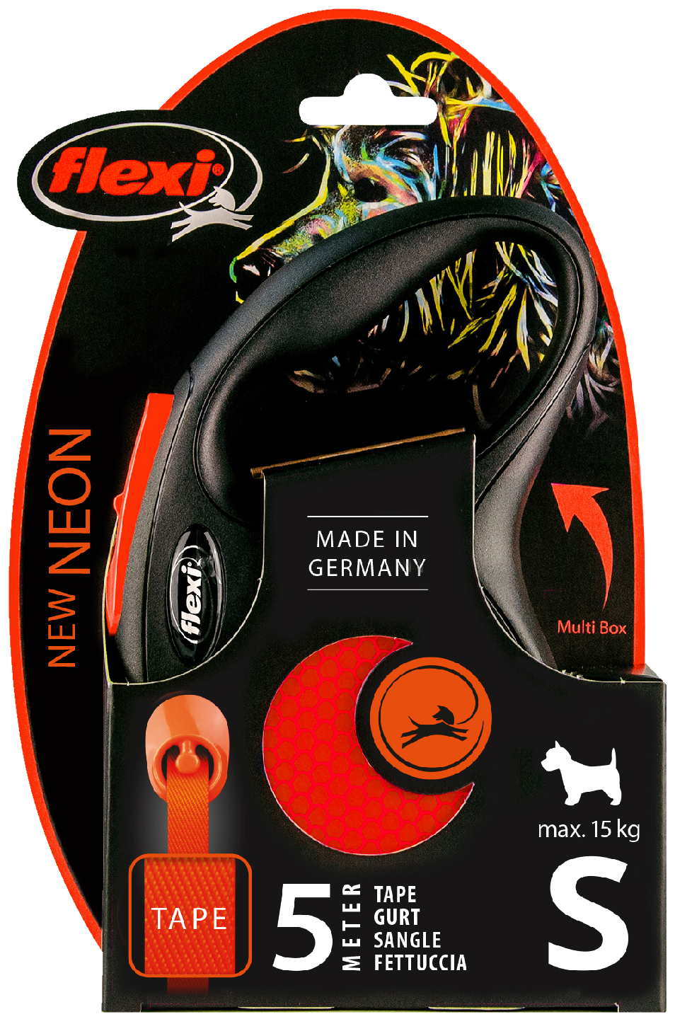 Flexi New Neon S 15kg 5m nauha oranssi