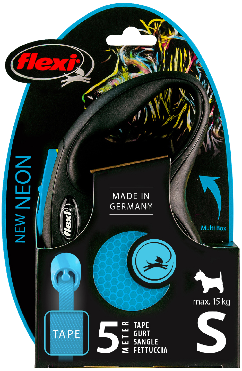 Flexi New Neon talutin S 15kg 5m sininen