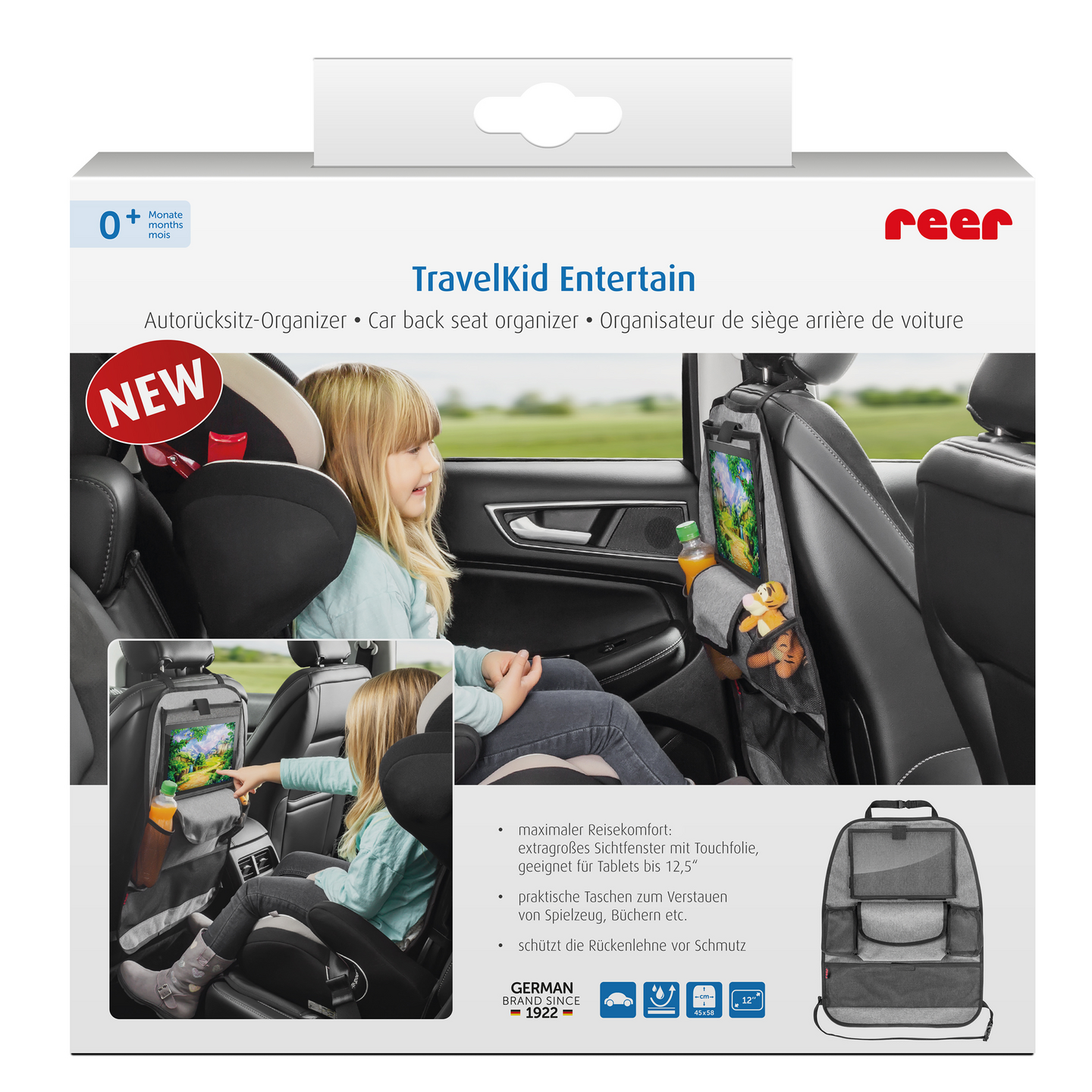 Reer potkusuoja autoon tablet-taskulla ja lokeroilla