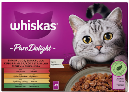 Whiskas 1+ Pure Delight meheviä suikaleita hyytelössä 12x85g