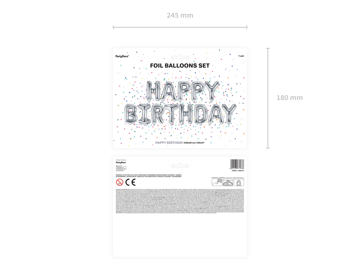 Foliopallosetti Happy Birthday hopeanvärinen
