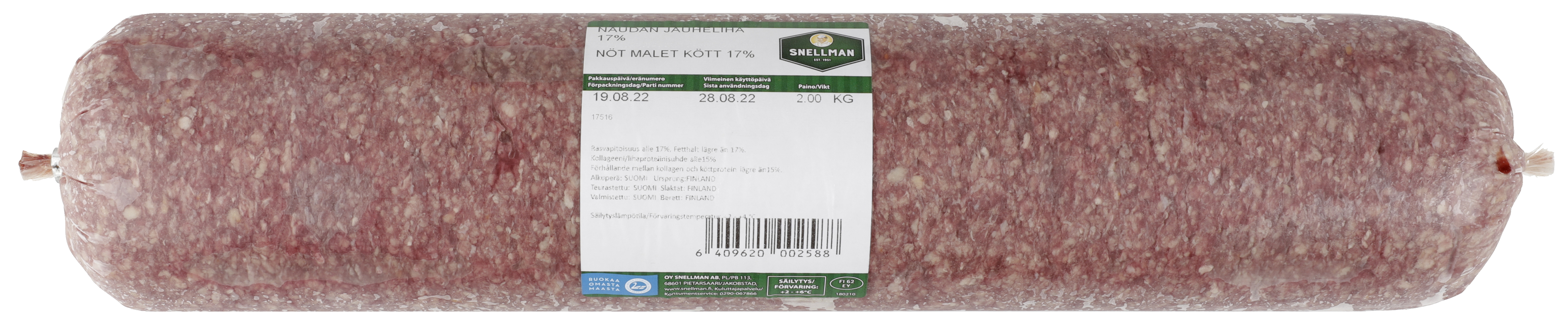 Snellman 2kg Naudan jauheliha <17% tuoreliha