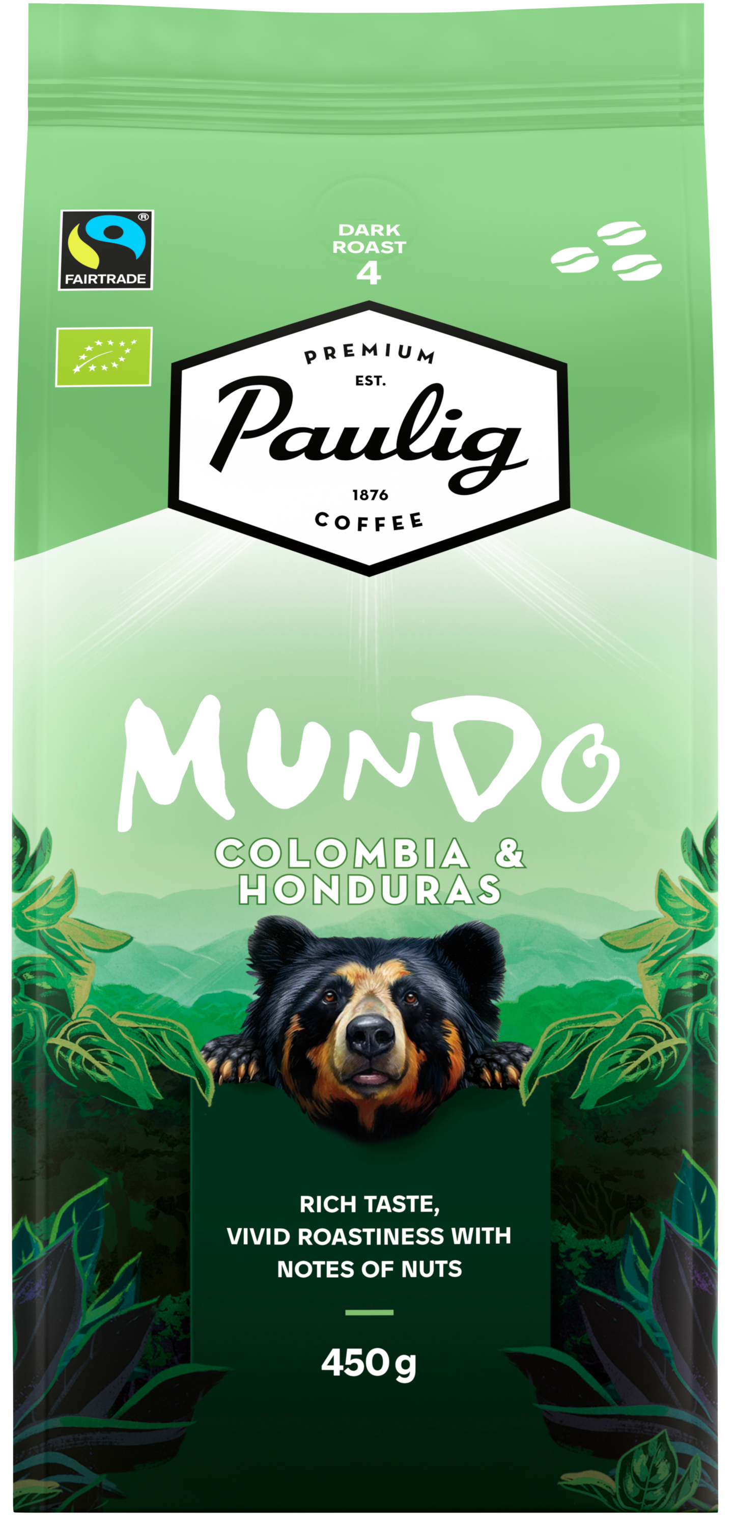 Paulig Mundo Kolumbia & Honduras Luomu kahvipapu 450g