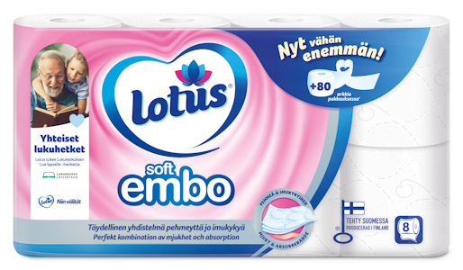 Lotus Soft Embo wc-paperi 8rll valkoinen MLAVA