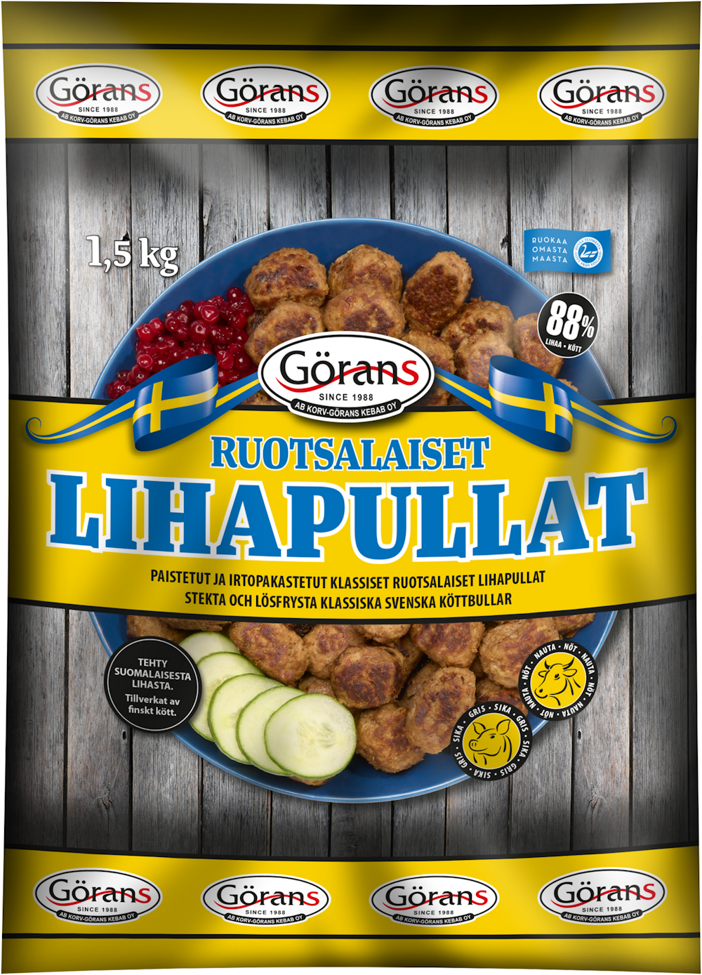 Görans Ruotsalaiset lihapullat kypsä 1,5kg pakaste — HoReCa-tukku Kespro