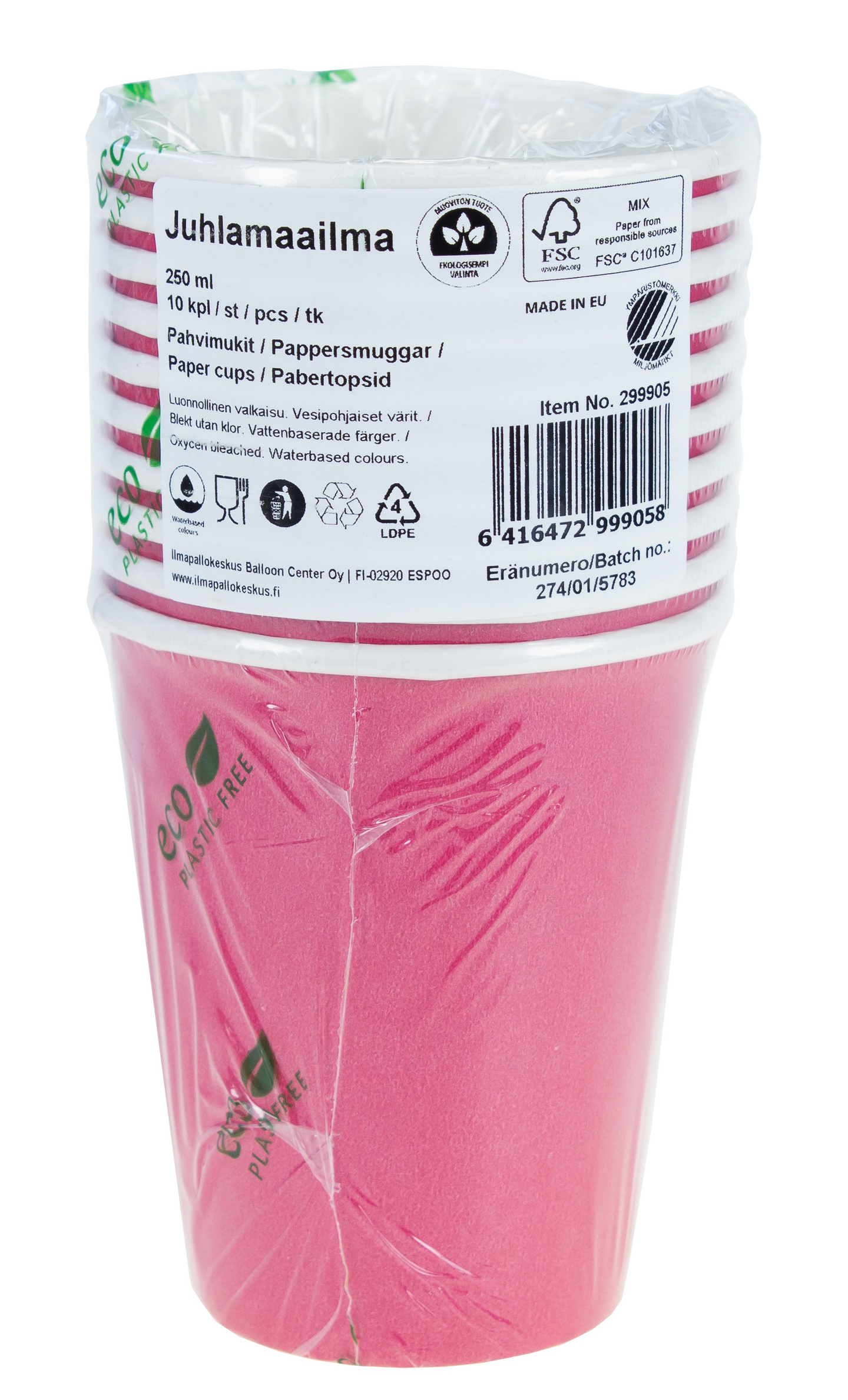 Pahvimuki 10kpl 250ml fuksianpunainen