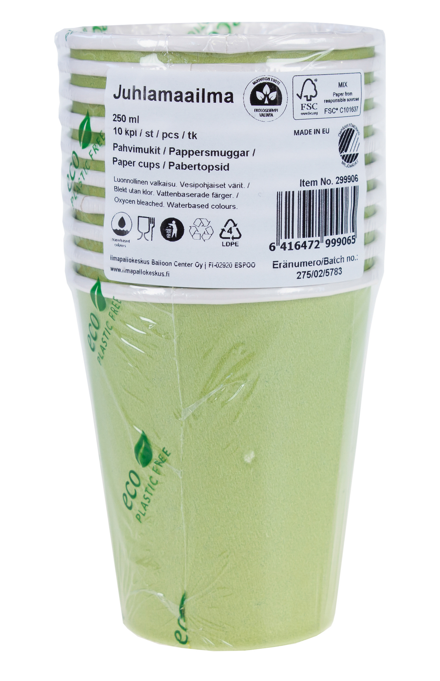 Juhlamaailma pahvimuki limenvihreä 10kpl 250ml