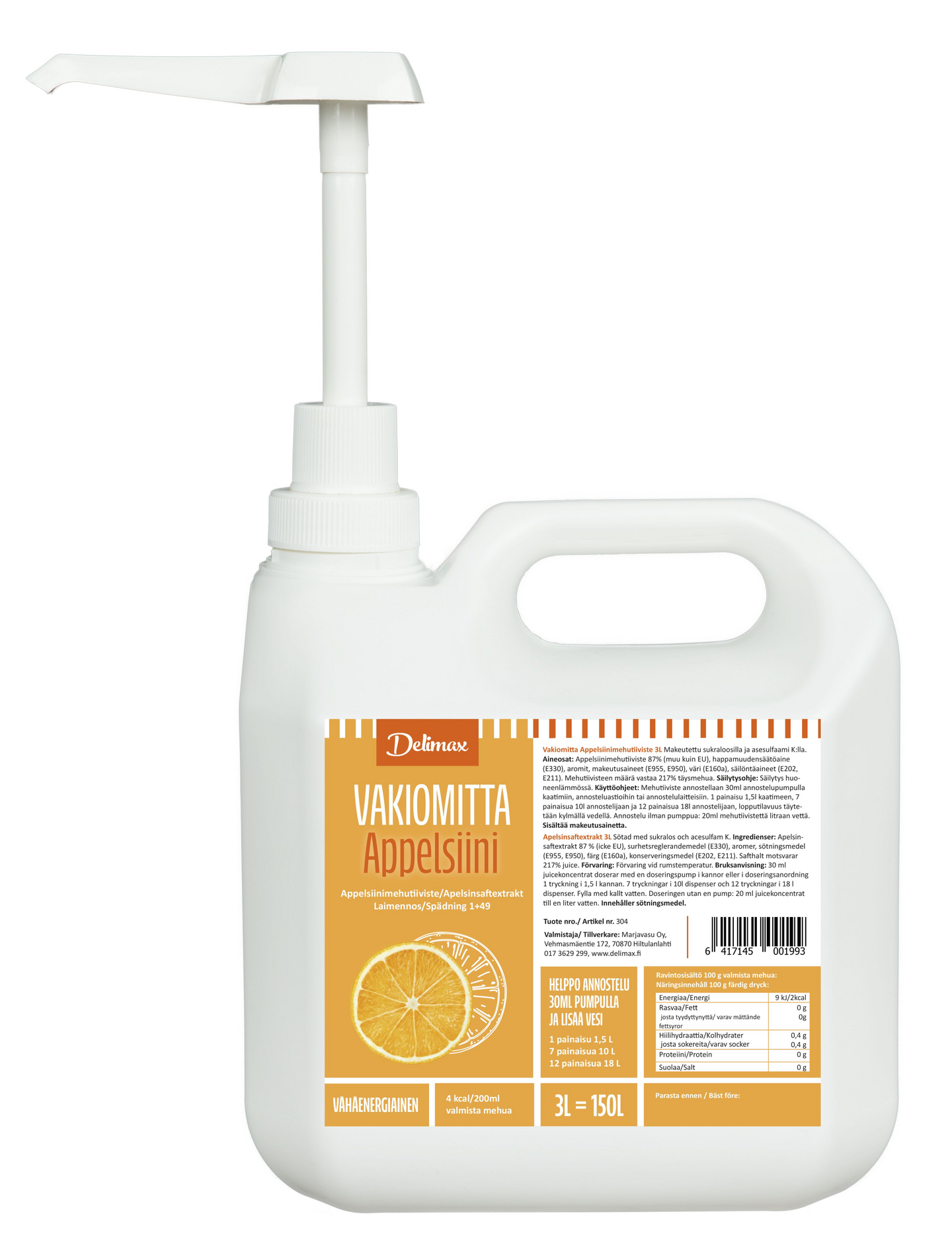 DeliMax VakioMitta appelsiinimehutiiviste 3l 1+49