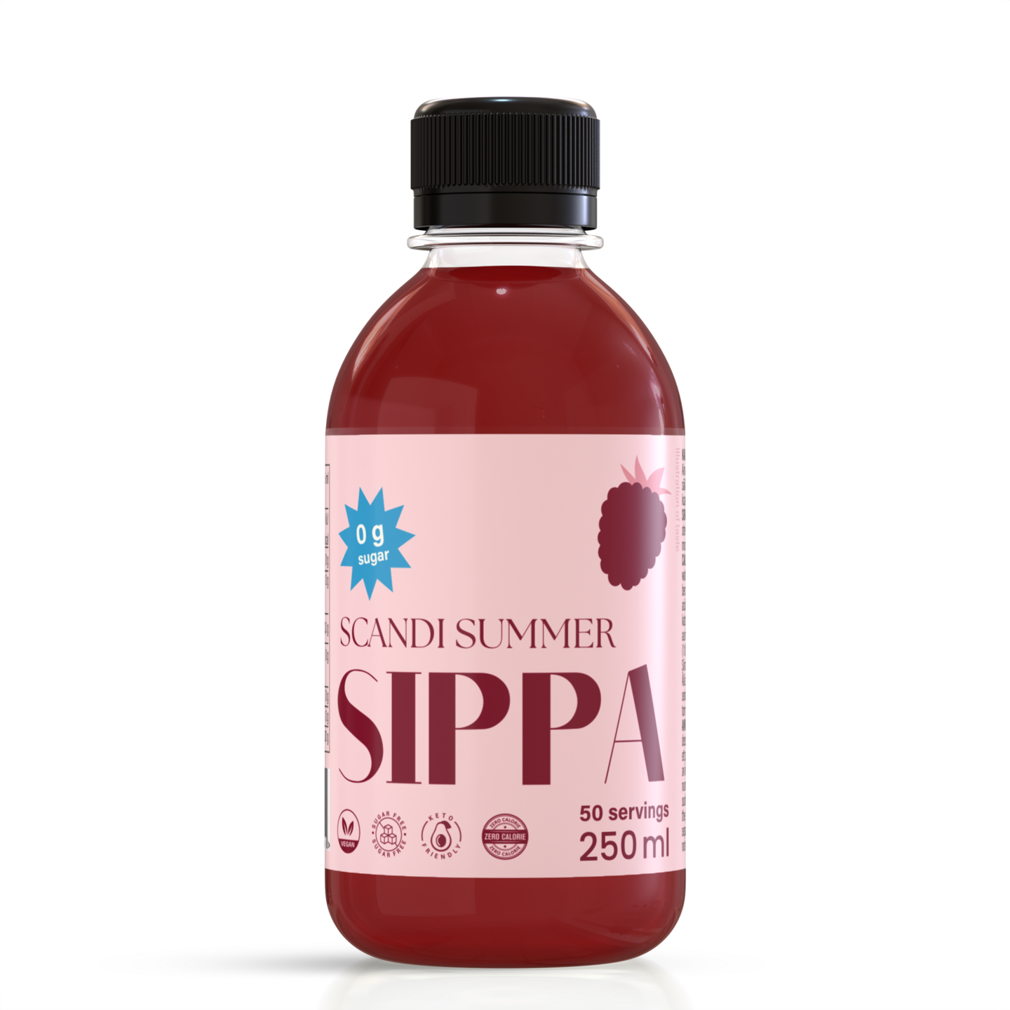 SIPPA Scandi Summer sokeriton vadelman makuinen makusiirappi stevialla 250ml