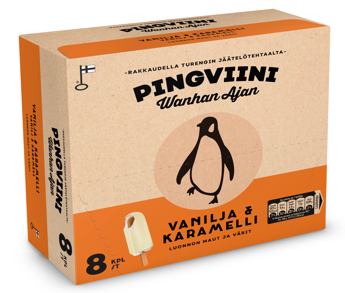 Pingviini Wanhan Ajan Vanilja & Karamelli kermajäätelöpuikko monipakkaus 8x40g