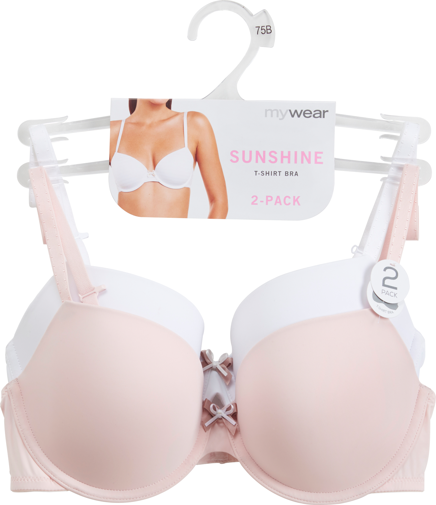mywear naisten 2pack T-paita rintaliivit Sunshine, rosa&valkoinen