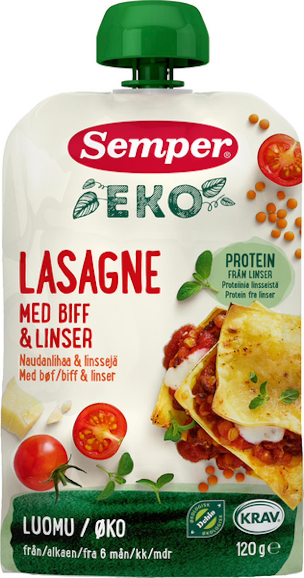 Semper Luomu Lasagne, naudanlihaa & linssejä 120g 6kk — HoReCa-tukku Kespro