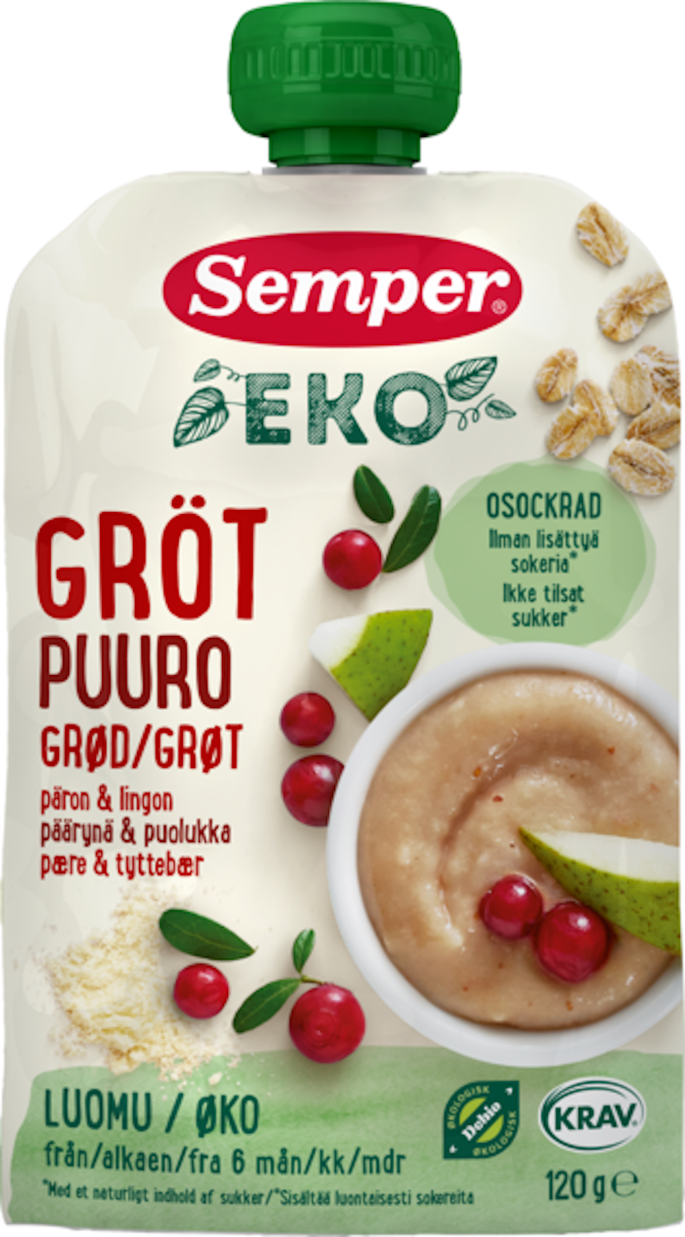 Semper Luomu Puuro päärynä & puolukka 120g alkaen 6kk — HoReCatukku Kespro