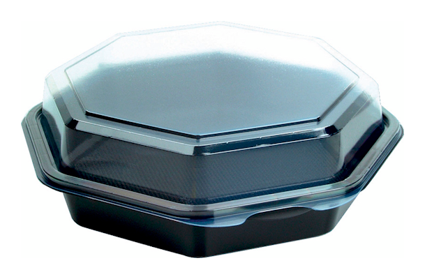 Biopak Octaview rasia 640ml 190x190x60mm 1-lokeroinen, musta/kirkas PS 35kpl