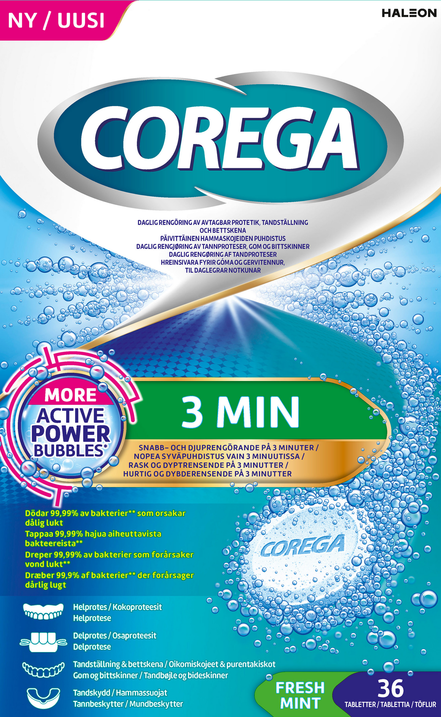 Corega Tabs hammasproteesin puhdistustabletti 36kpl 3 Min