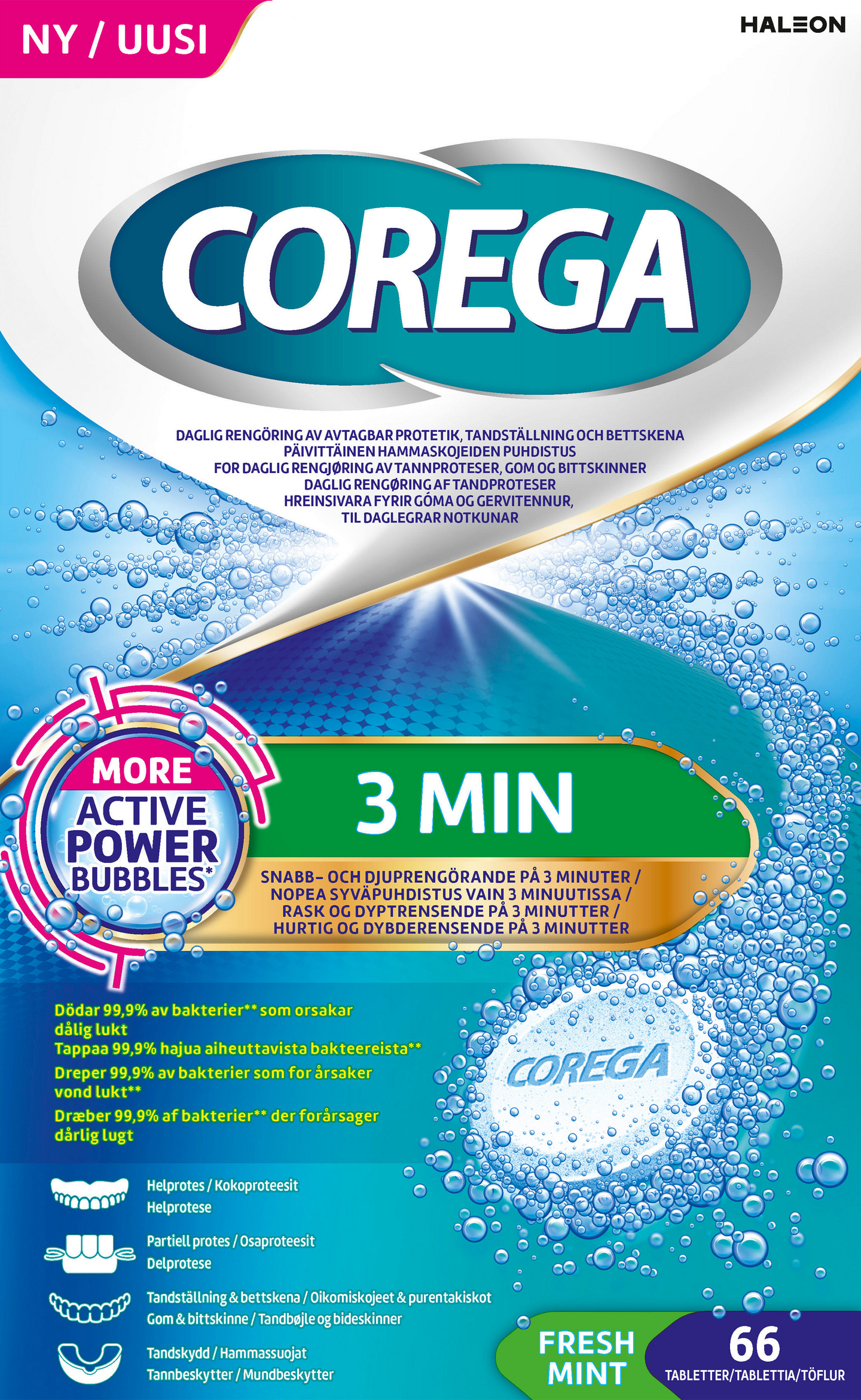 Corega Tabs hammasproteesin puhdistustabletti 66kpl 3min