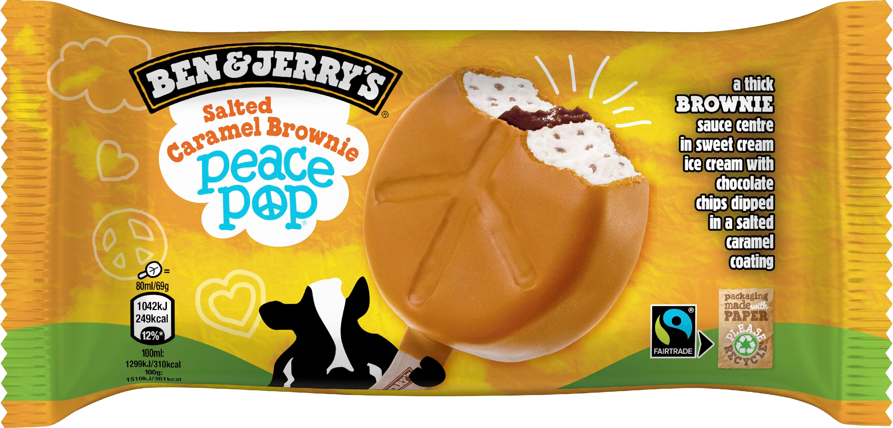 Ben & Jerry's jäätelöpuikko Salted Caramel Brownie Peace Pop 80ml/69g