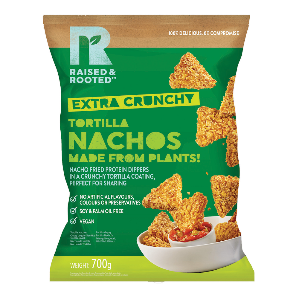 Raised & Rooted Tortilla Nachos kasviproteiini tortilla nachos 700g pakaste  — HoReCa-tukku Kespro