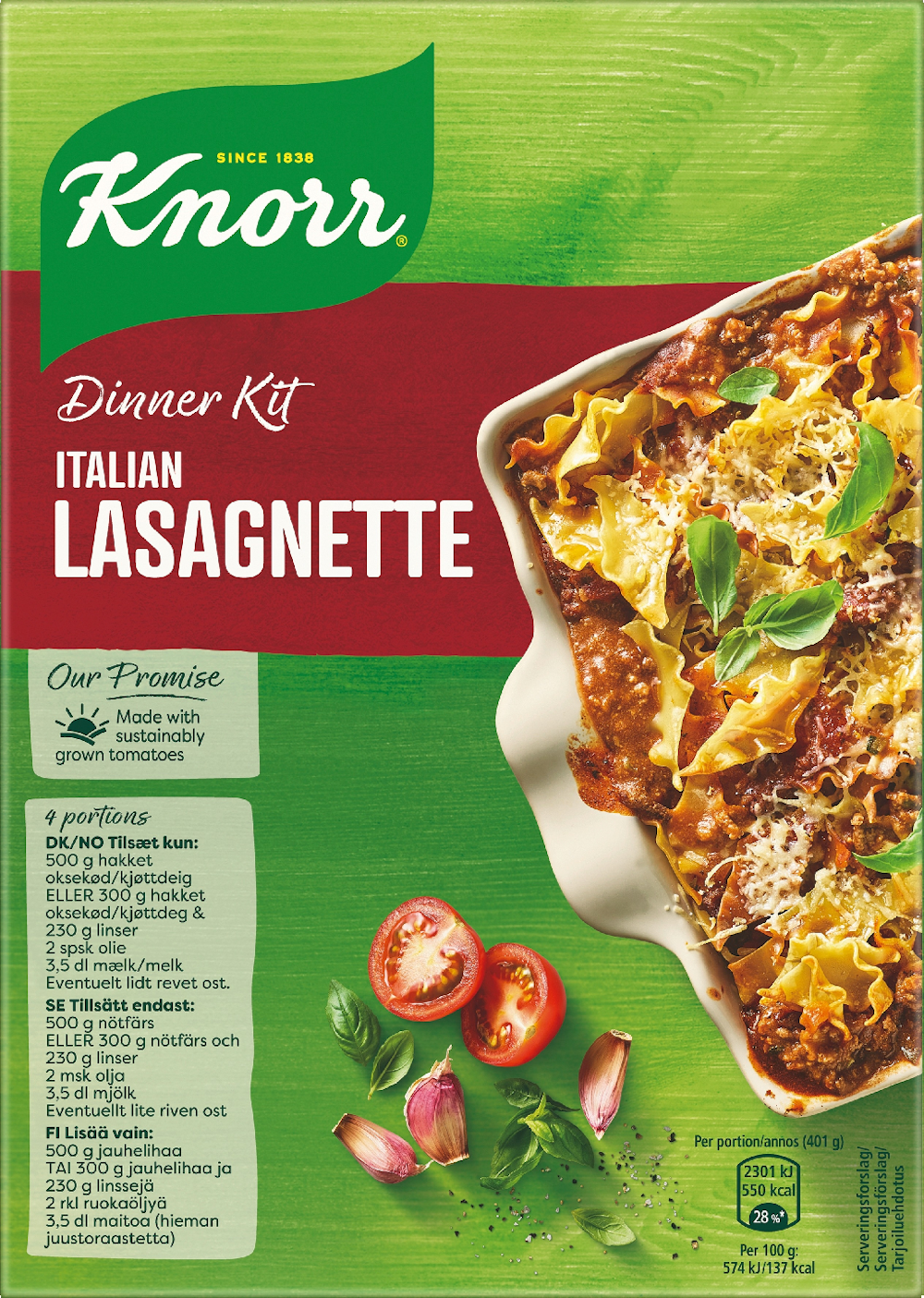 Knorr Italian Lasagnette Ateria-aines 270g — HoReCa-tukku Kespro