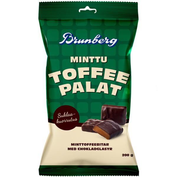 Brunberg Tummalla suklaalla kuorrutettu Minttutoffeepala 200g