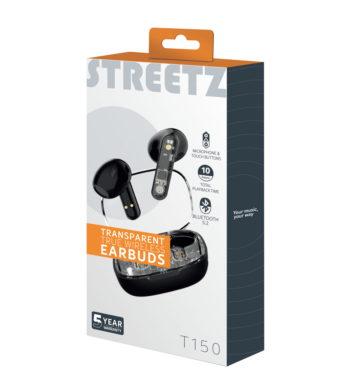 Streetz T150 -langattomat nappikuulokkeet, musta