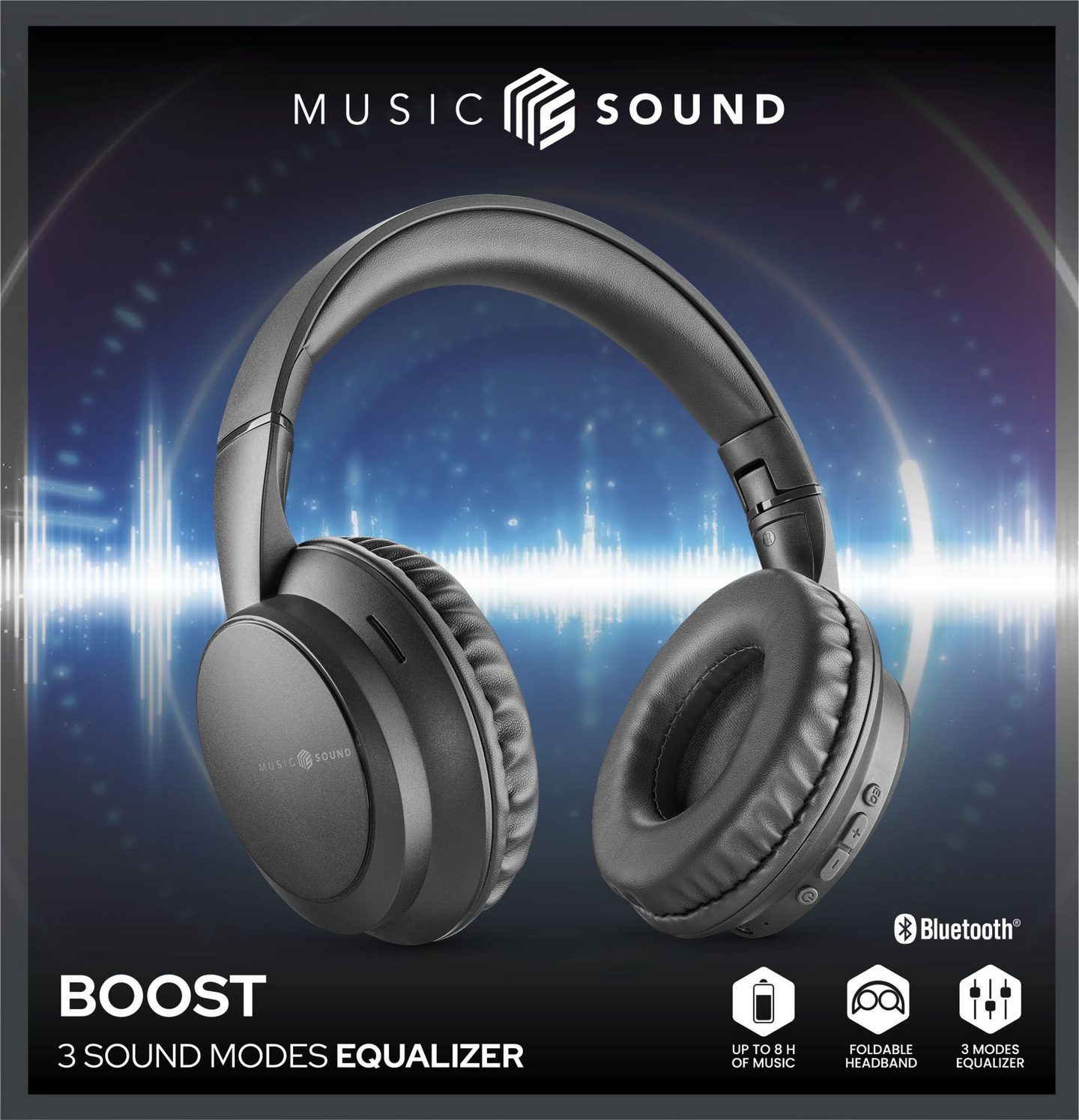 MusicSound Boost -langattomat sankakuulokkeet, musta
