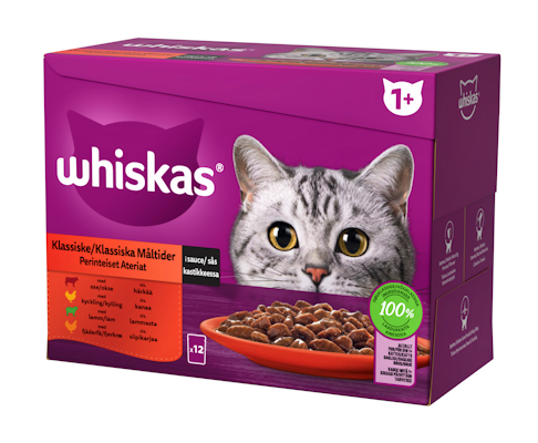 Whiskas 1+ perinteiset ateriat kastikkeessa 12x85g