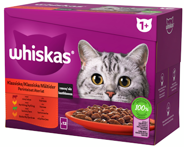 Whiskas 1+ perinteiset ateriat kastikkeessa 12x85g