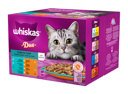 Whiskas 1+ Duo Surf and Turf hyytelössä 24x85g