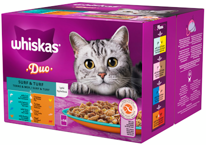 Whiskas 1+ Duo Surf and Turf hyytelössä 24x85g