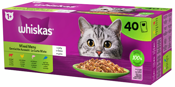 Whiskas 1+ Suosikit lajitelma hyytelössä 42x40x85g PUOLILAVA