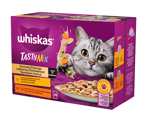 Whiskas 1+ Tasty Mix Täyteläiset herkut kastikkeessa 12x85g