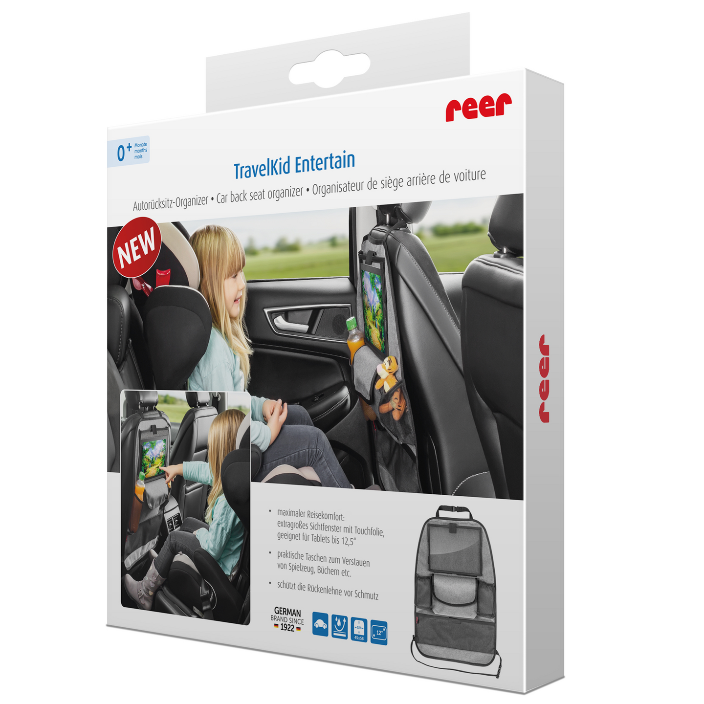 Reer potkusuoja autoon tablet-taskulla ja lokeroilla