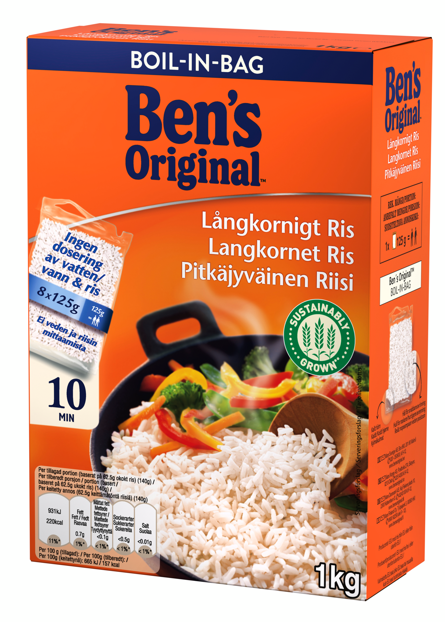 Ben's Original Pitkäjyväinen riisi keitinpusseissa 8x125g