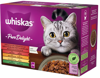 Whiskas 1+ Pure Delight meheviä suikaleita hyytelössä 12x85g