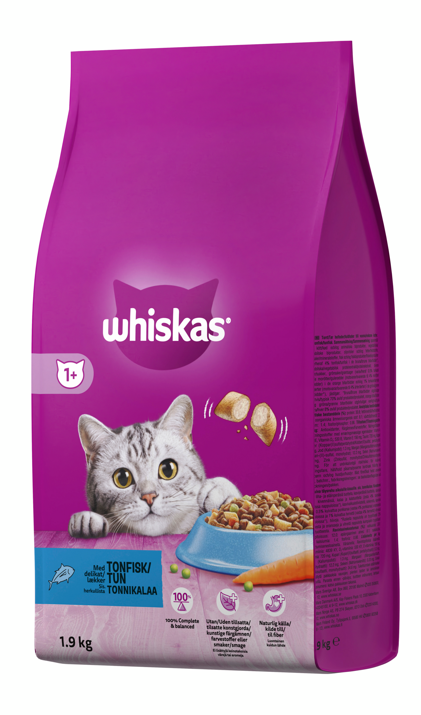 Whiskas 1+ kuivaruoka 1,9kg tonnikala